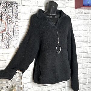 Sherpa Fluffy Thick Winter Pull Over Sweatshirt Shirt Size Medium Black
